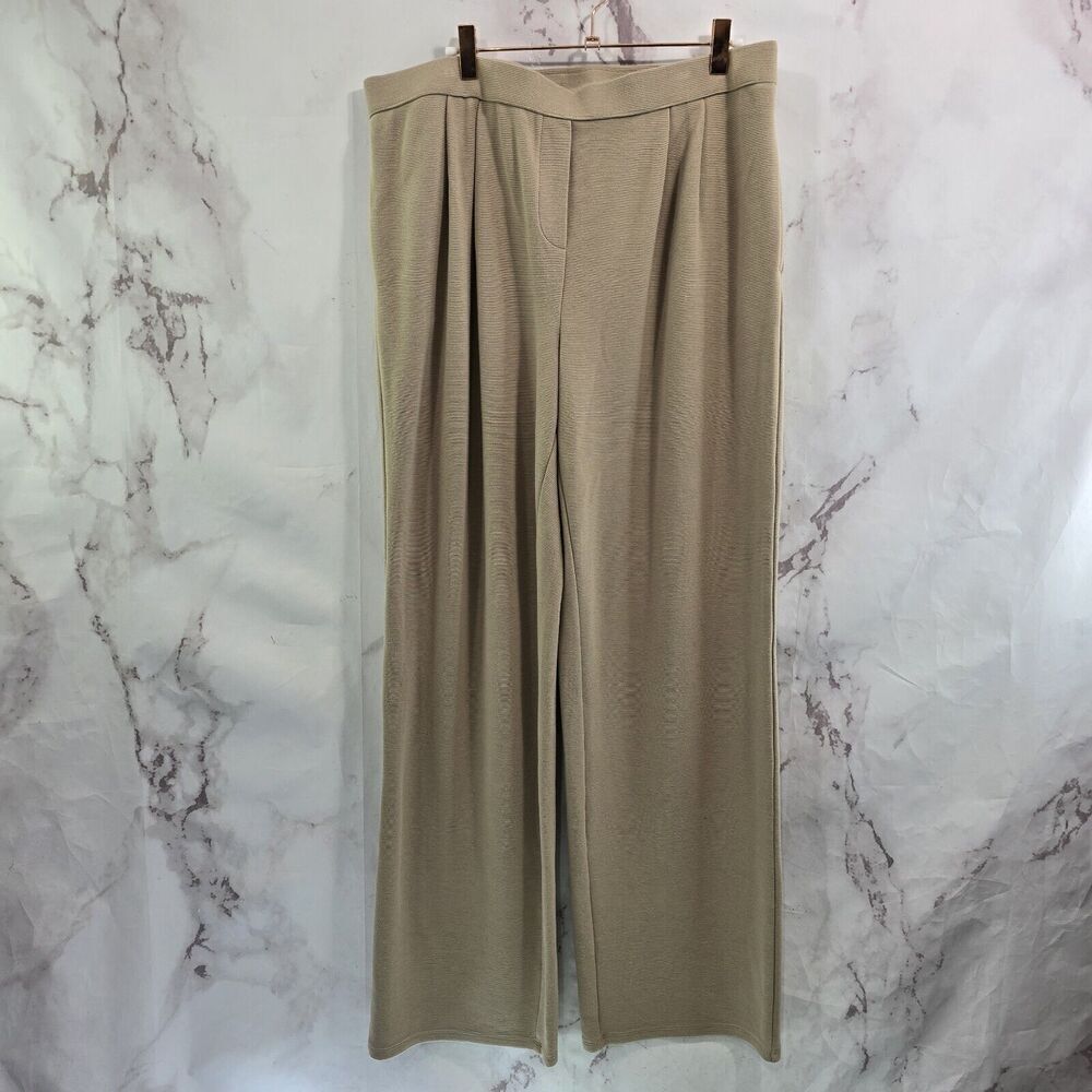 J Jill Pants Womens Large X 30 Brown Pull On High Rise Wide Leg Ribbed Tan Beige